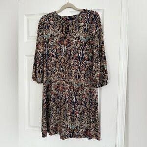Printed Tie-Neck Shift Dress - Size 2